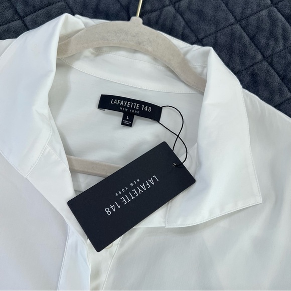 Lafayette 148 Top Women’s Large White Button Up Tunic Shirt Minimalist B2 - Picture 7 of 7